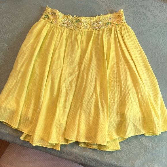 Anthropologie Floreat yellow stellina flower skirt